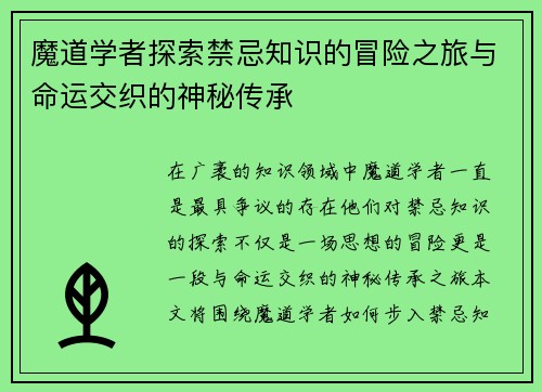 魔道学者探索禁忌知识的冒险之旅与命运交织的神秘传承